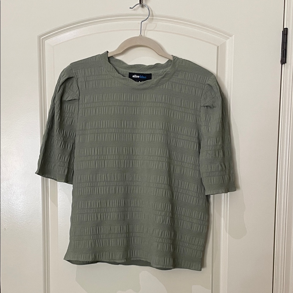 Alice Blue Olive Textured Short Sleeve Top